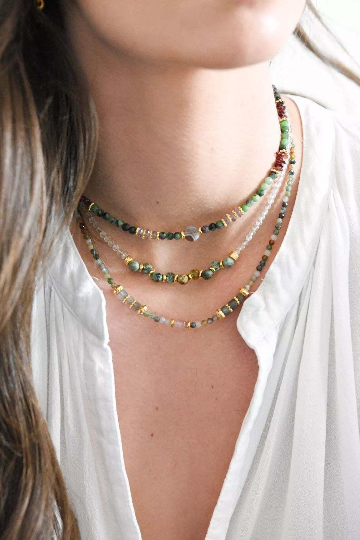 Collier Priya Agate indienne, Labradorite
