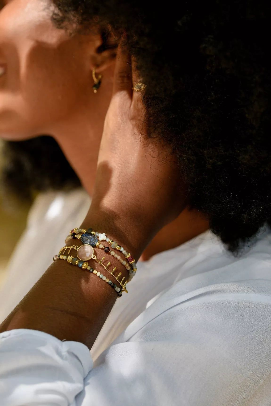 Bracelet Livia Labradorite, Nacre, Topaze rose