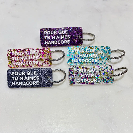 POUR QUE TU M'AIMES HARCORE Porte-clés à paillettes NOIR