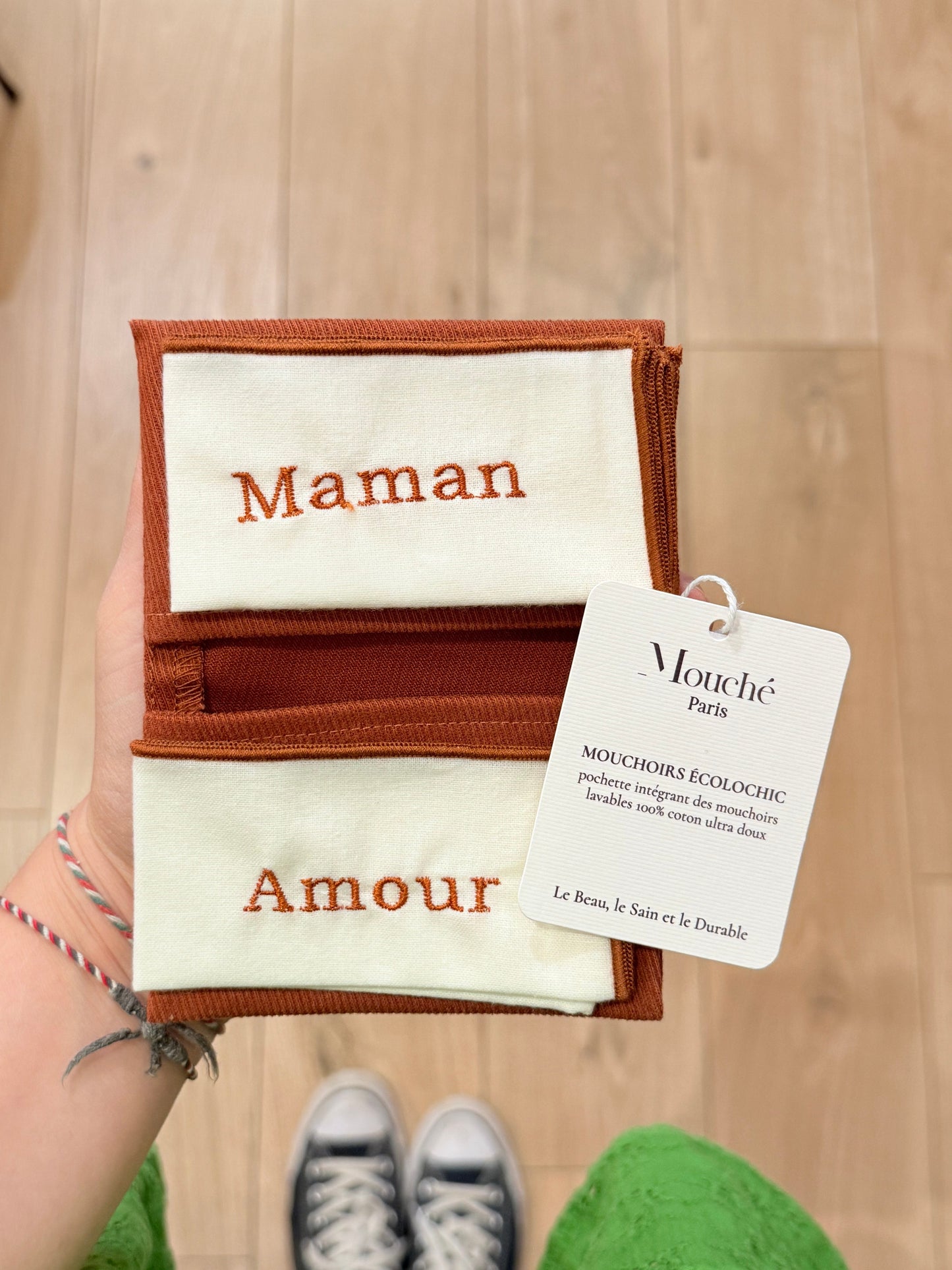 Mouchoirs Brodés "Maman Amour" Terracotta