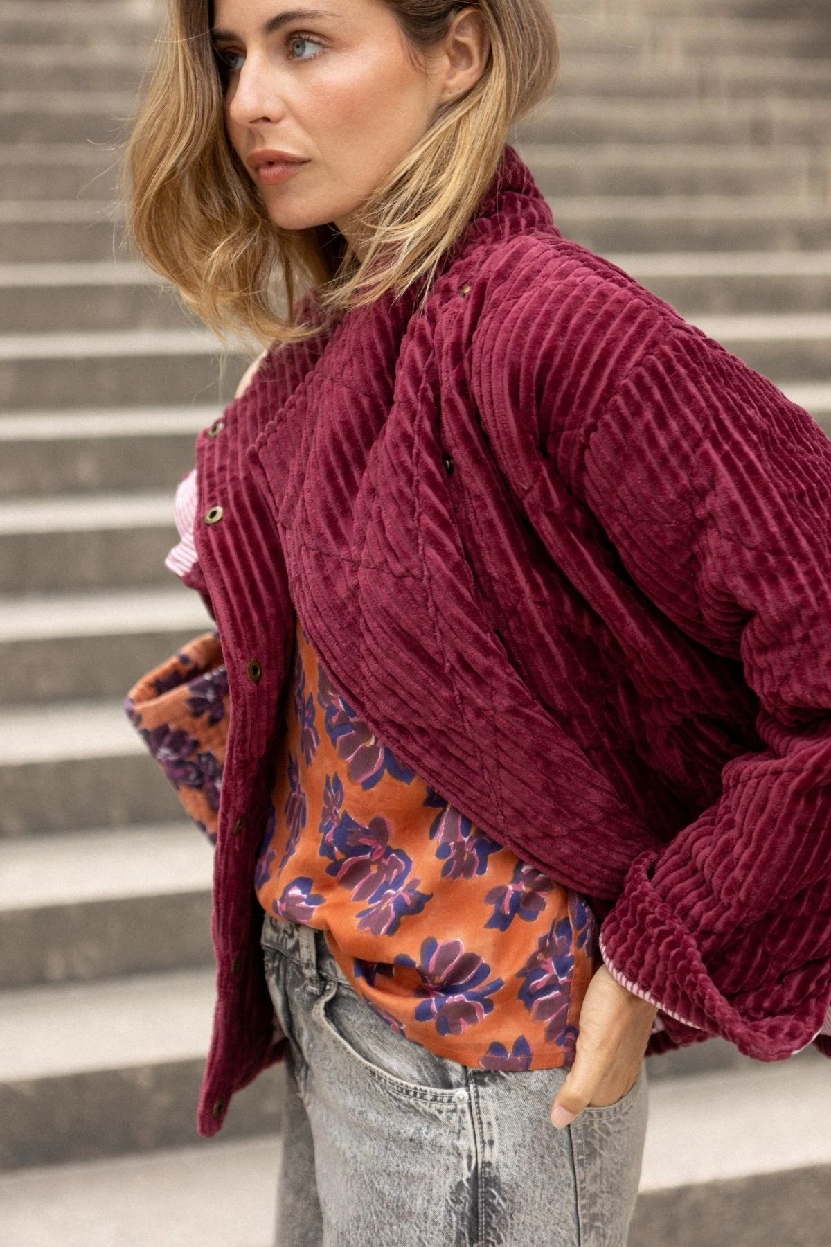 Manteau Kapuro Velours Côtelé Cherry