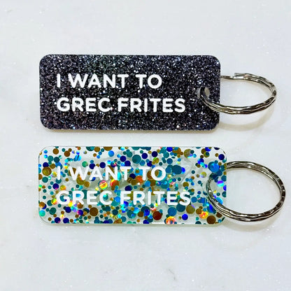 I WANT TO GREC FRITE Porte-clés à paillettes NOIR