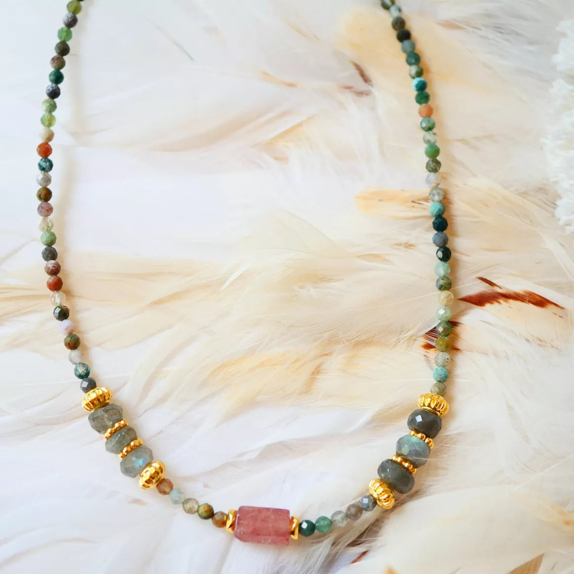 Collier Priya Agate indienne, Labradorite