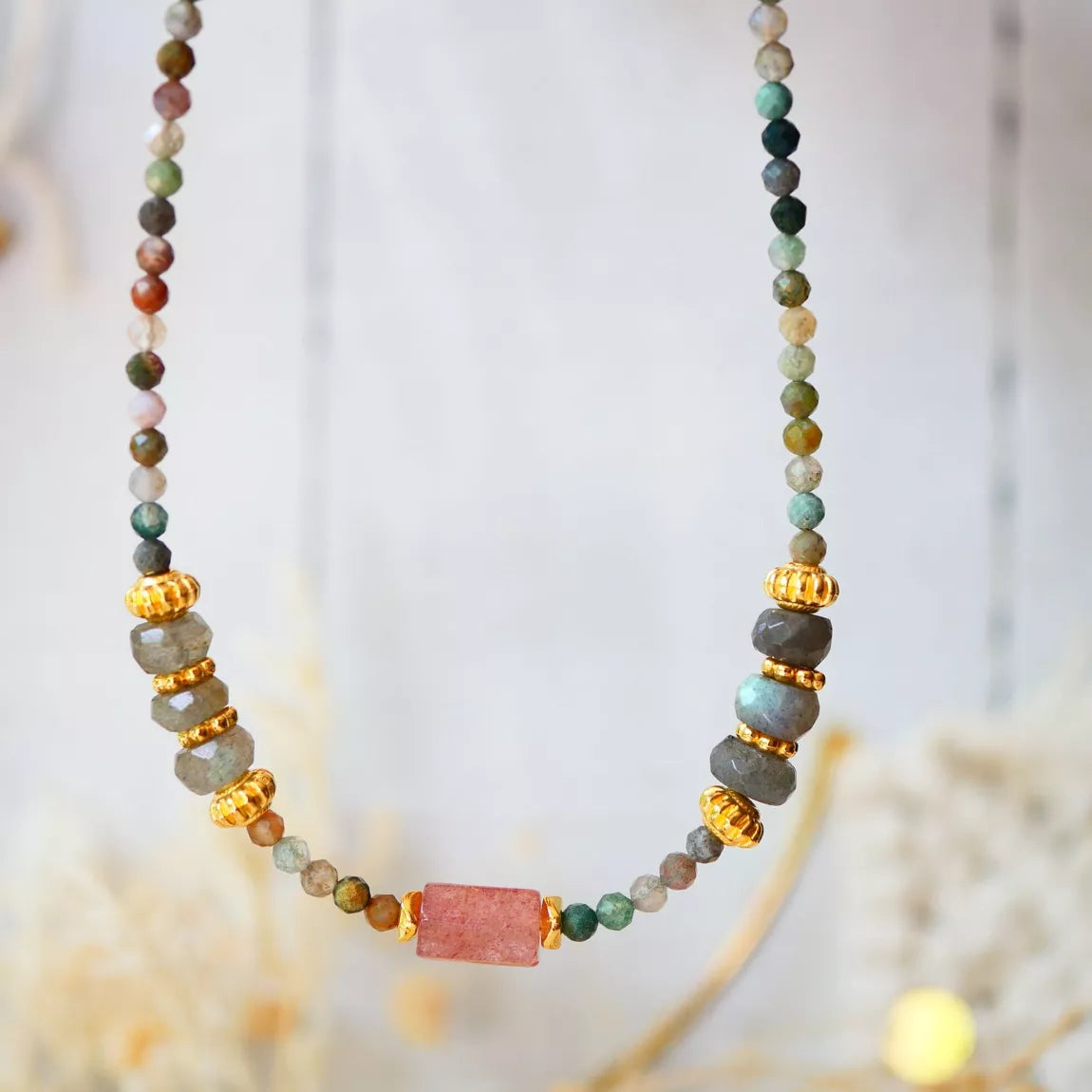 Collier Priya Agate indienne, Labradorite
