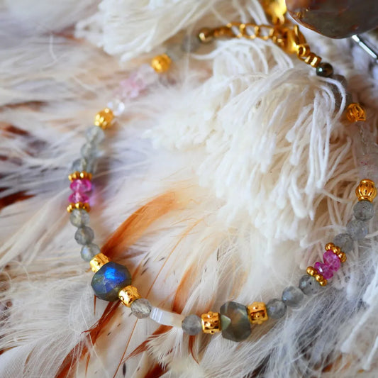 Bracelet Livia Labradorite, Nacre, Topaze rose