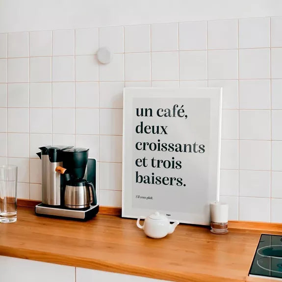 Affiche - Un café,  deux croissants et trois baisers