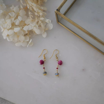 Boucles d'oreilles Mahita rubellite et labradorite