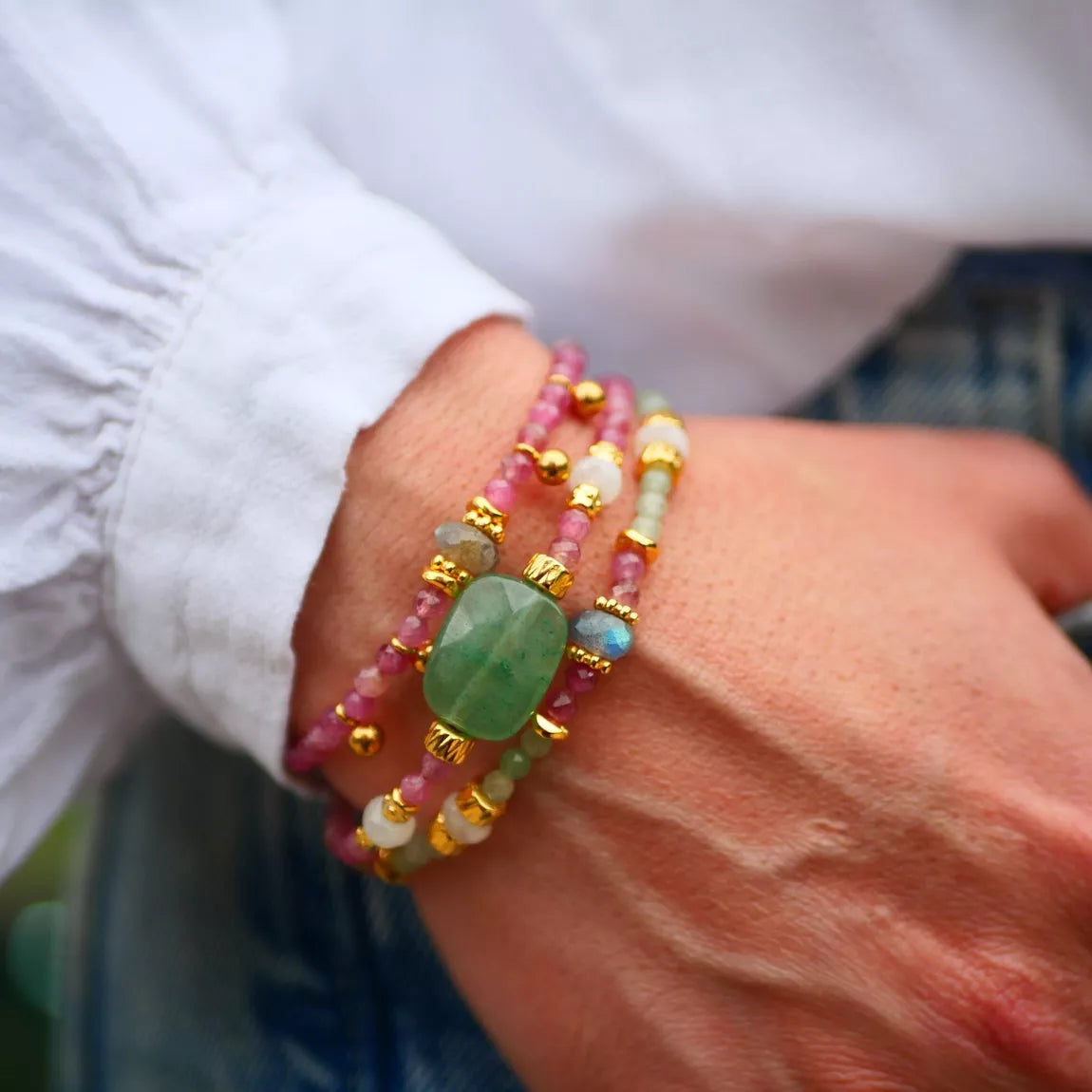 Bracelet Udyati Tourmaline rose et Aventurine