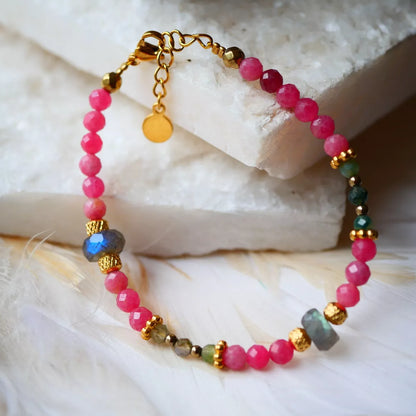 Bracelet SUKOON  rhodonites, agates indiennes, labradorites.