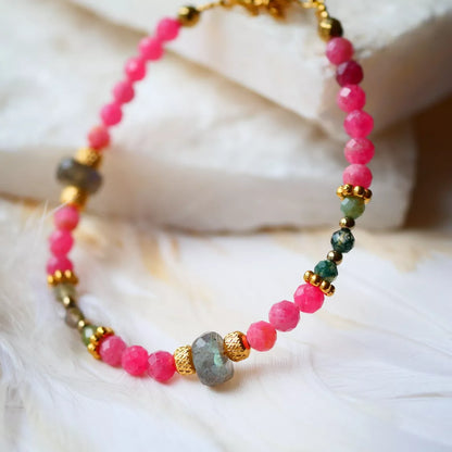 Bracelet SUKOON  rhodonites, agates indiennes, labradorites.