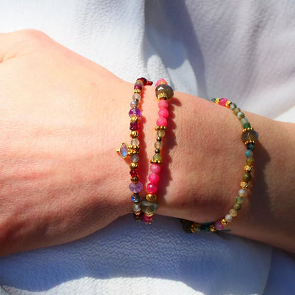 Bracelet SUKOON  rhodonites, agates indiennes, labradorites.