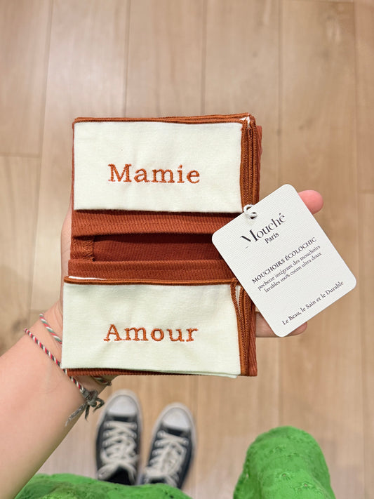 Mouchoirs Brodés "Mamie Amour" Terracotta