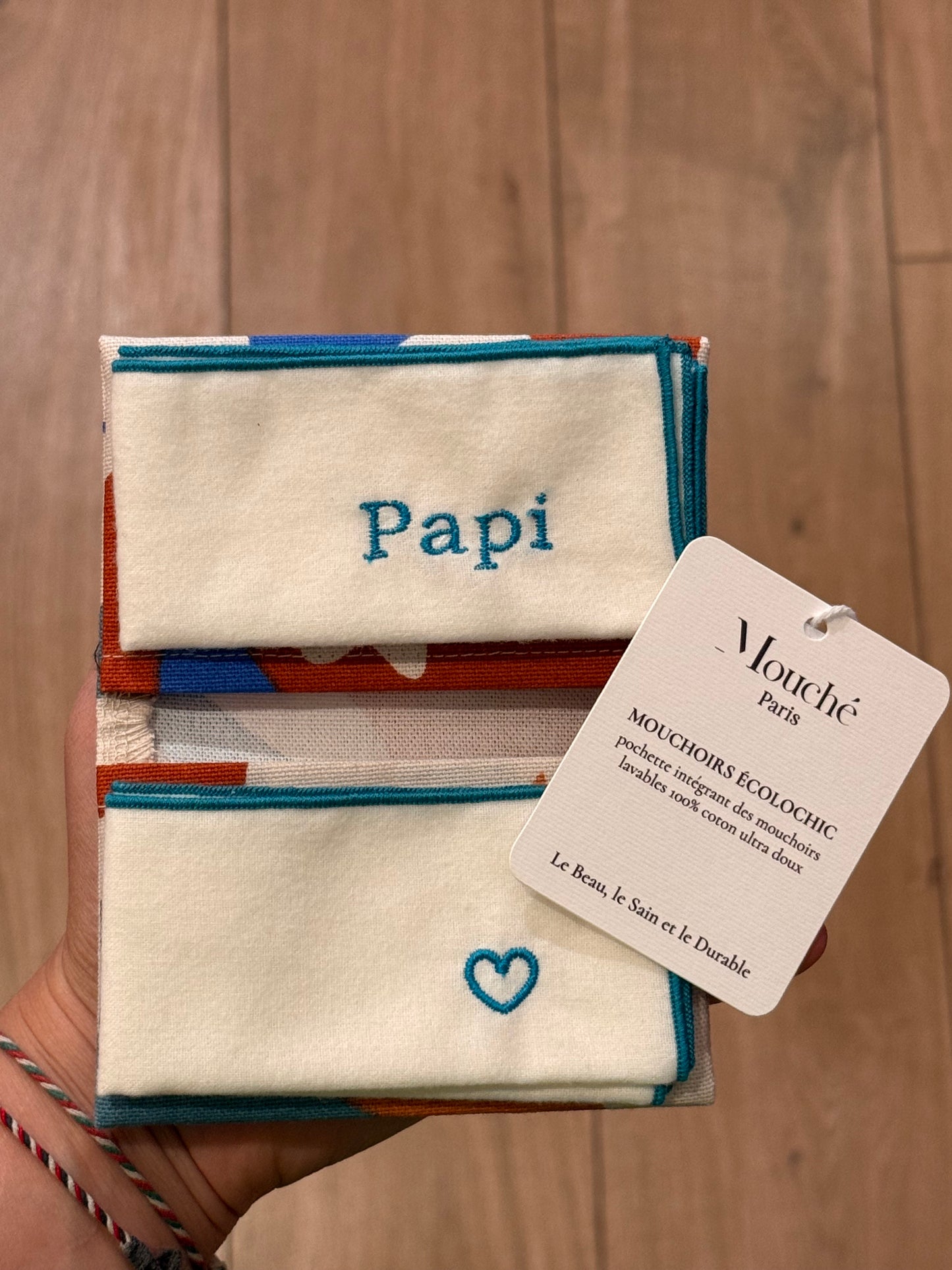 Mouchoirs Brodés "Papi ♥" Multico