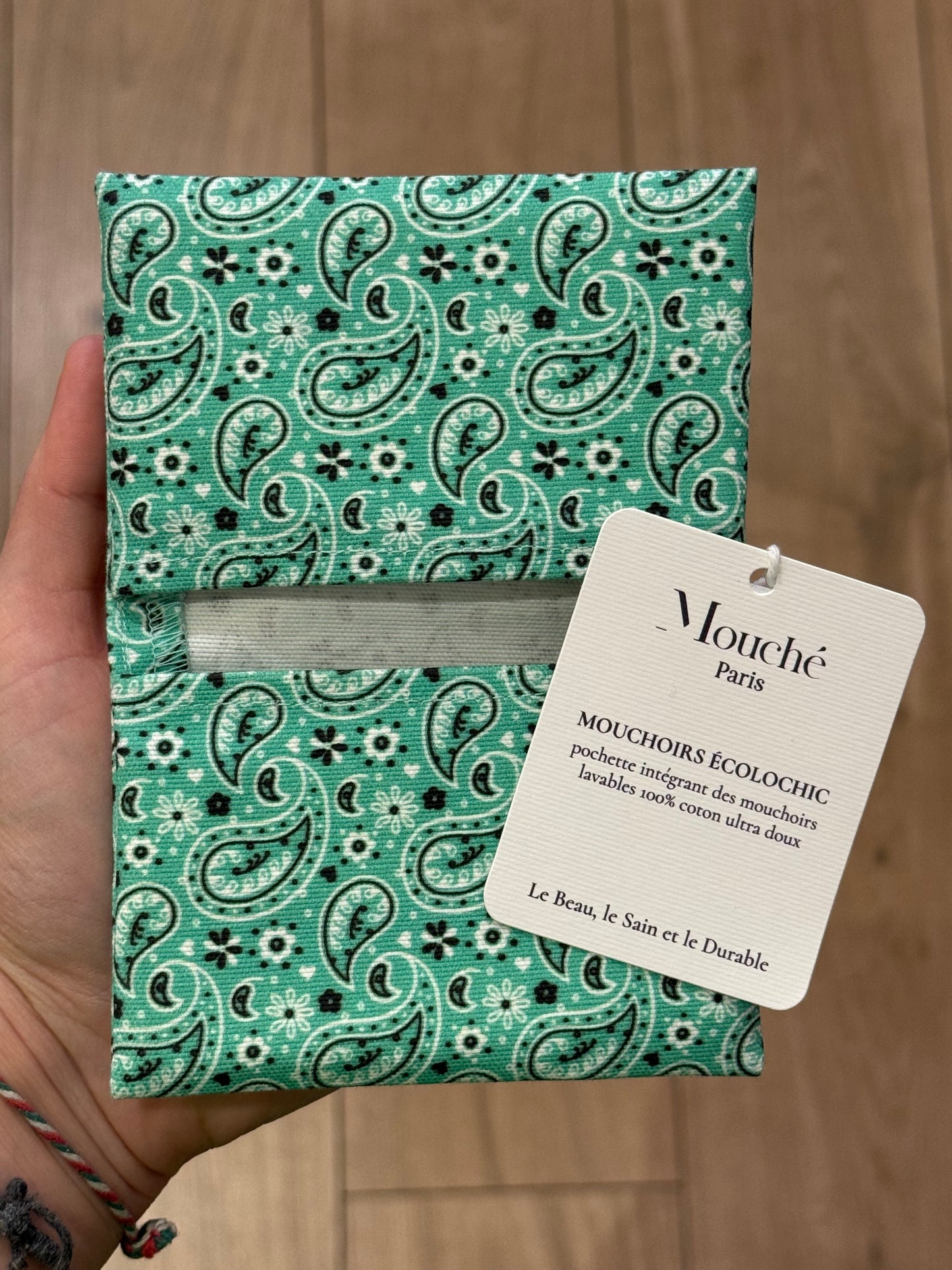 Mouchoirs Brodés "Chaton ♥" Vert