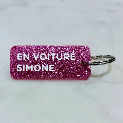 EN VOITURE SIMONE Porte-clés à paillettes FUCHSIA