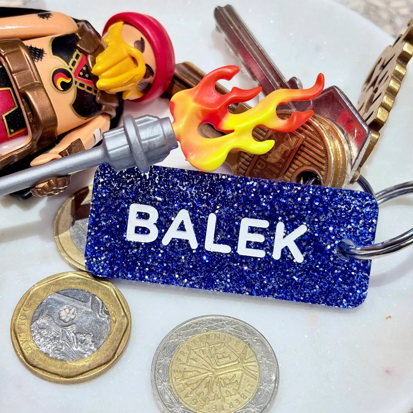 BALEK Porte-clés à paillettes Bleu