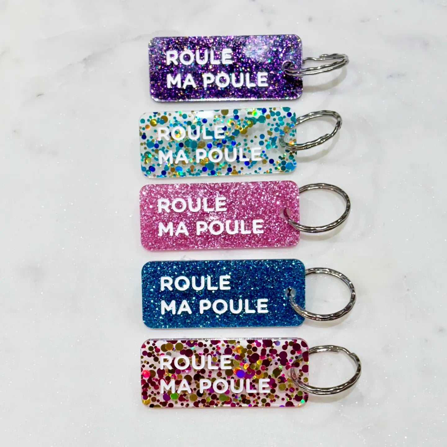 ROULE MA POULE Porte-clés à paillettes BLEU