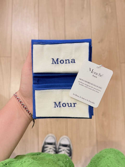 Mouchoirs Brodés "Mona Mour" bleu