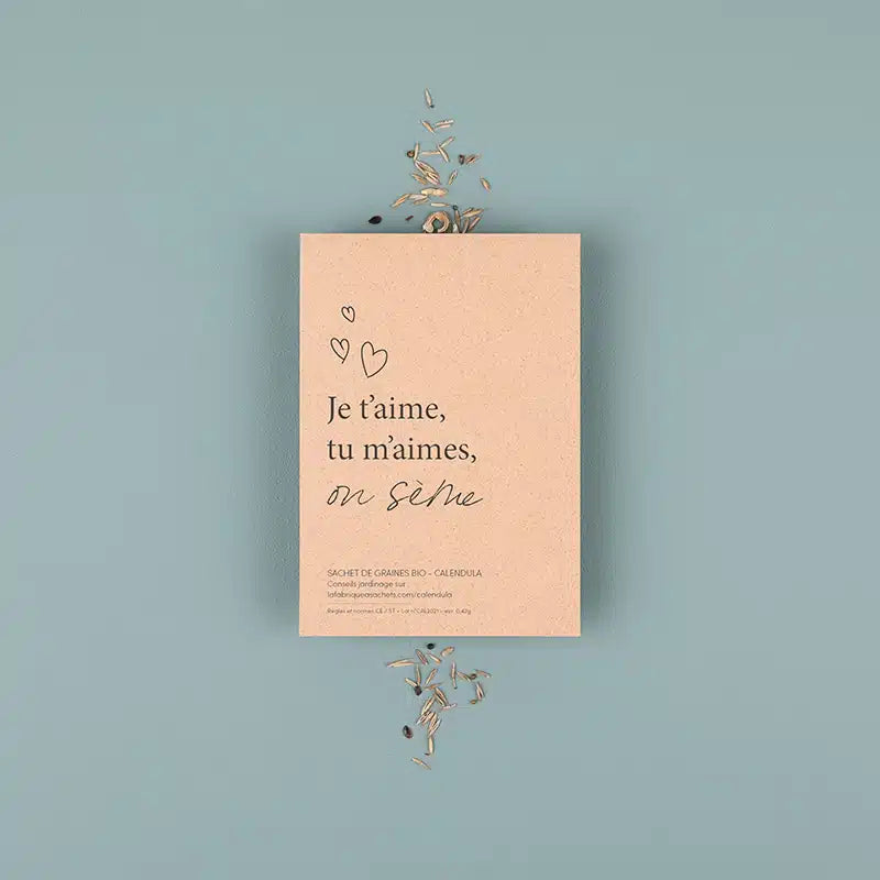Je t’aime, tu m’aimes, on sème – Sachets de graines à offrir