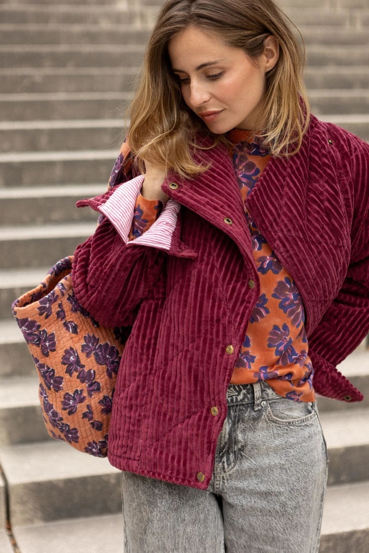 Manteau Kapuro Velours Côtelé Cherry