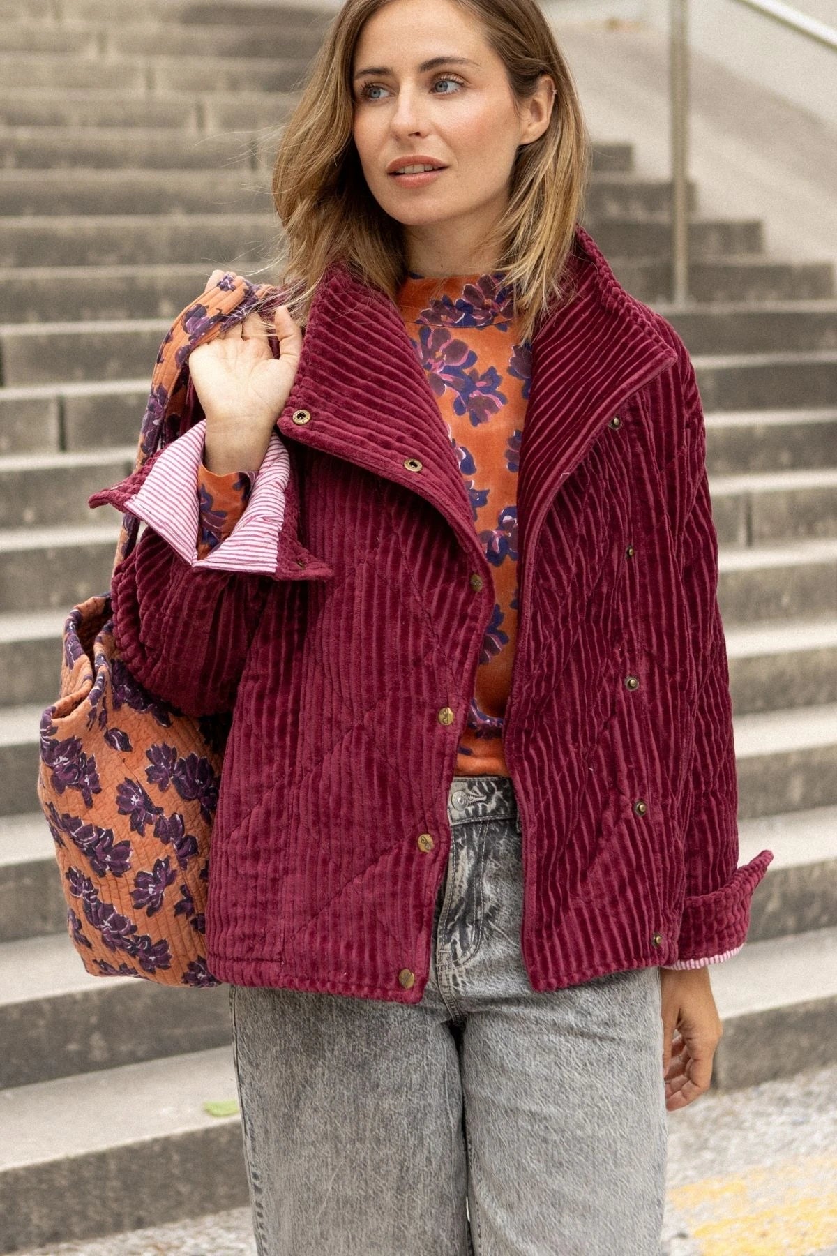 Manteau Kapuro Velours Côtelé Cherry